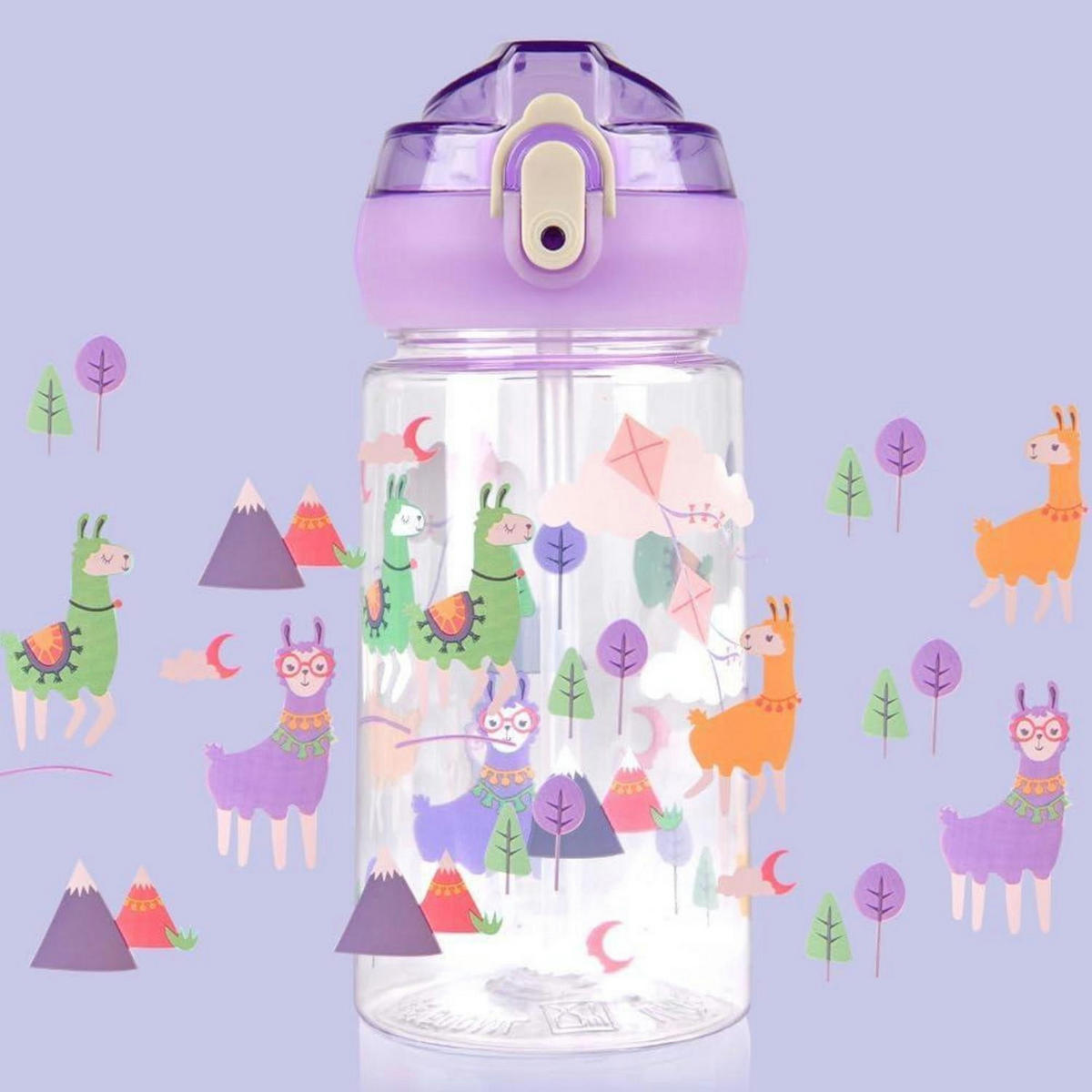 KINDER Trinkflasche mit Strohhalm 500 ml Lila Tier - Lila, Kunststoff (19/19cm)