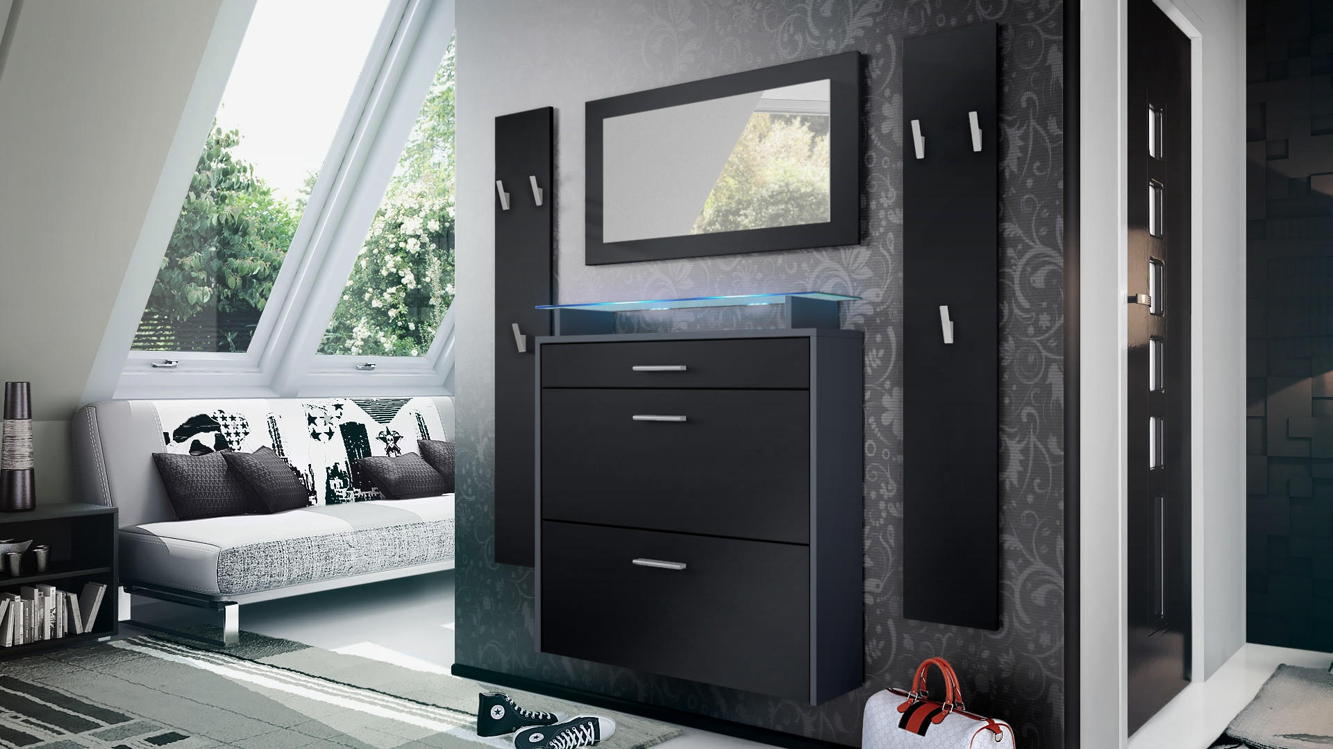 GARDEROBE Malea Fronten in Schwarz matt - Schwarz, Holzwerkstoff (180/180/23cm) - Vladon