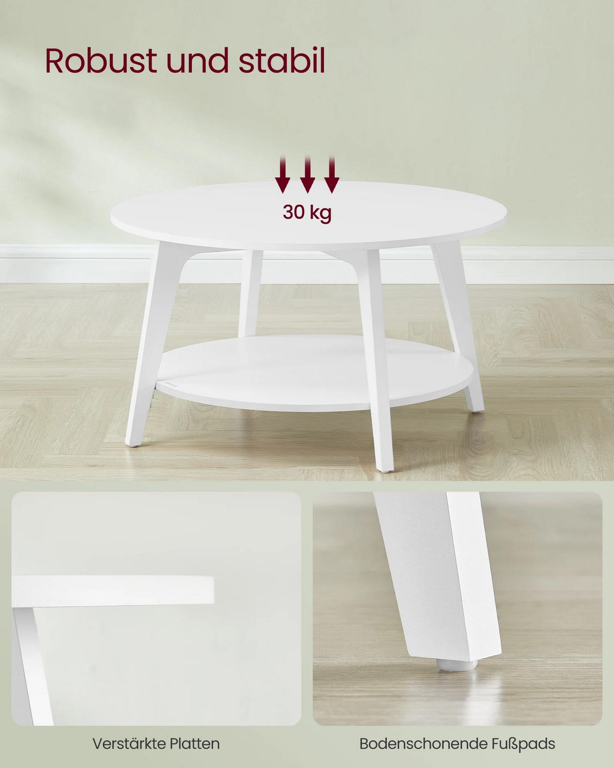 COUCHTISCH, rund, Schneeweiß, 2 Ebenen, 80 cm - Weiß, Holzwerkstoff (80/80/45cm) - Kaket