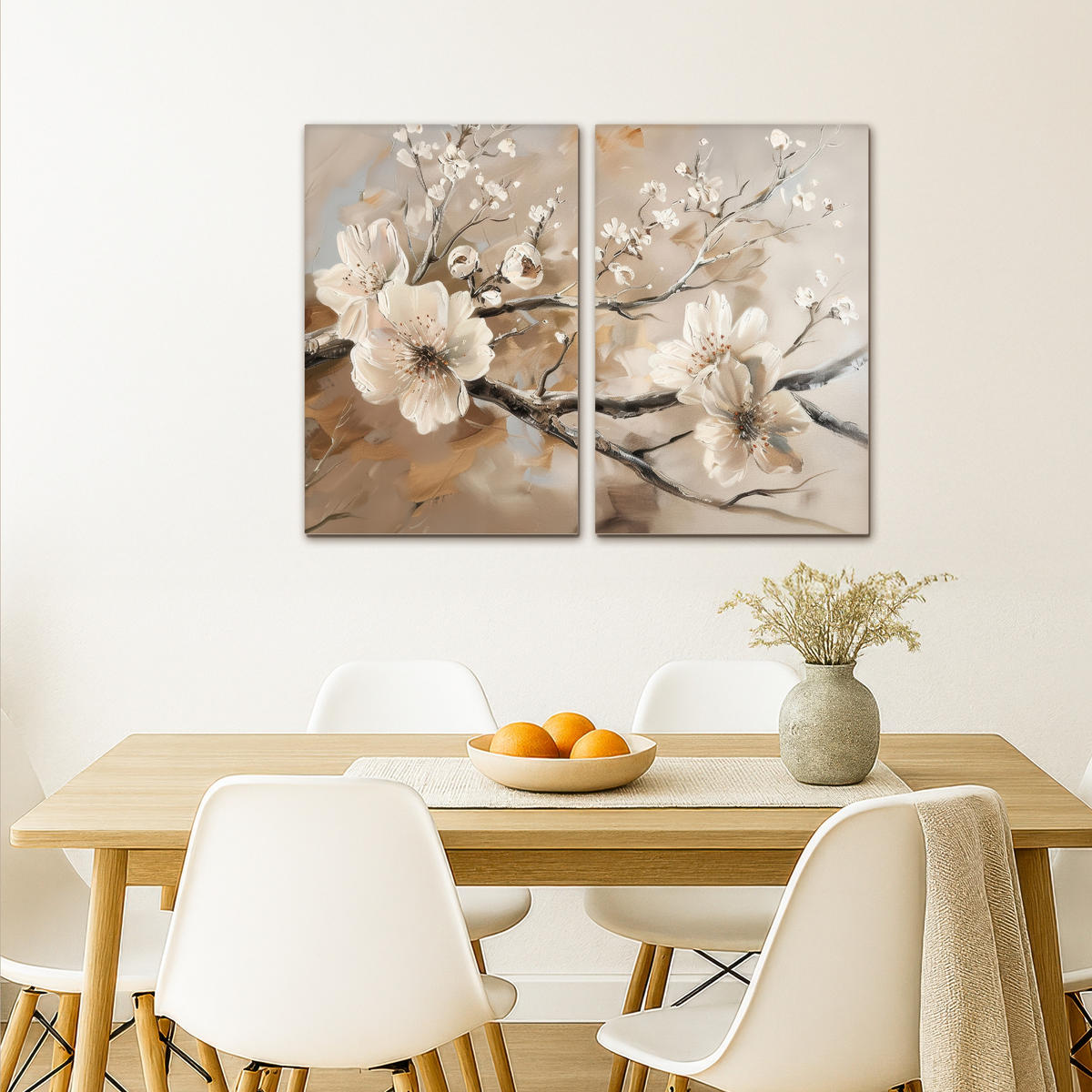 LEINWANDBILD 2er Set Blüte - Beige - Abstrakt - Blumen 80x60 cm - Hellbraun, Textil (80/60cm) - MuchoWow