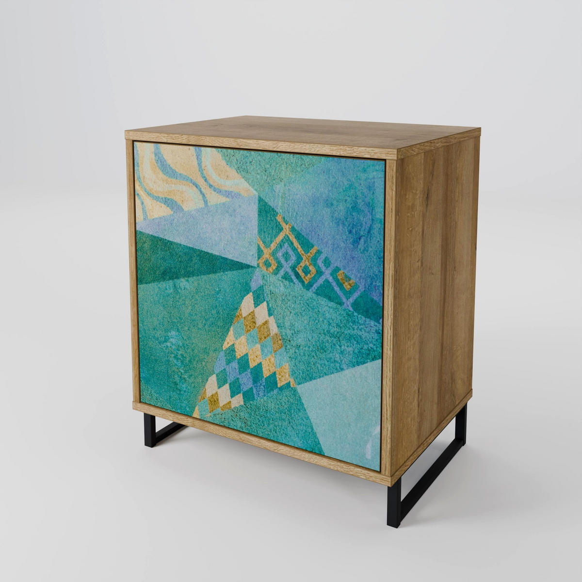 SIDEBOARD SPECTRUM SPLENDOR, Eichefarben, 57,5x42x72,5 cm, Schwarze Metallfüße - Eichefarben/Multicolor, Holzwerkstoff/Metall (57.5/72.5/42cm) - SpaceRebels