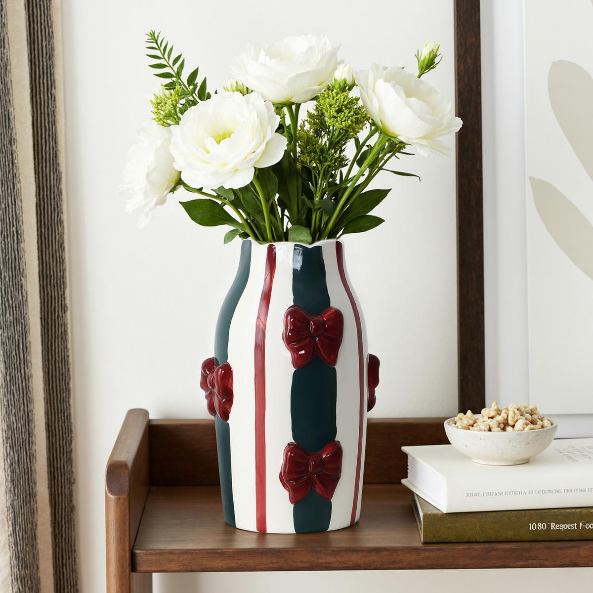 KERAMIKVASE, Schleifen-Design, D7,5 cm, H24 cm - Weiß, Keramik (24cm) - Hometopia