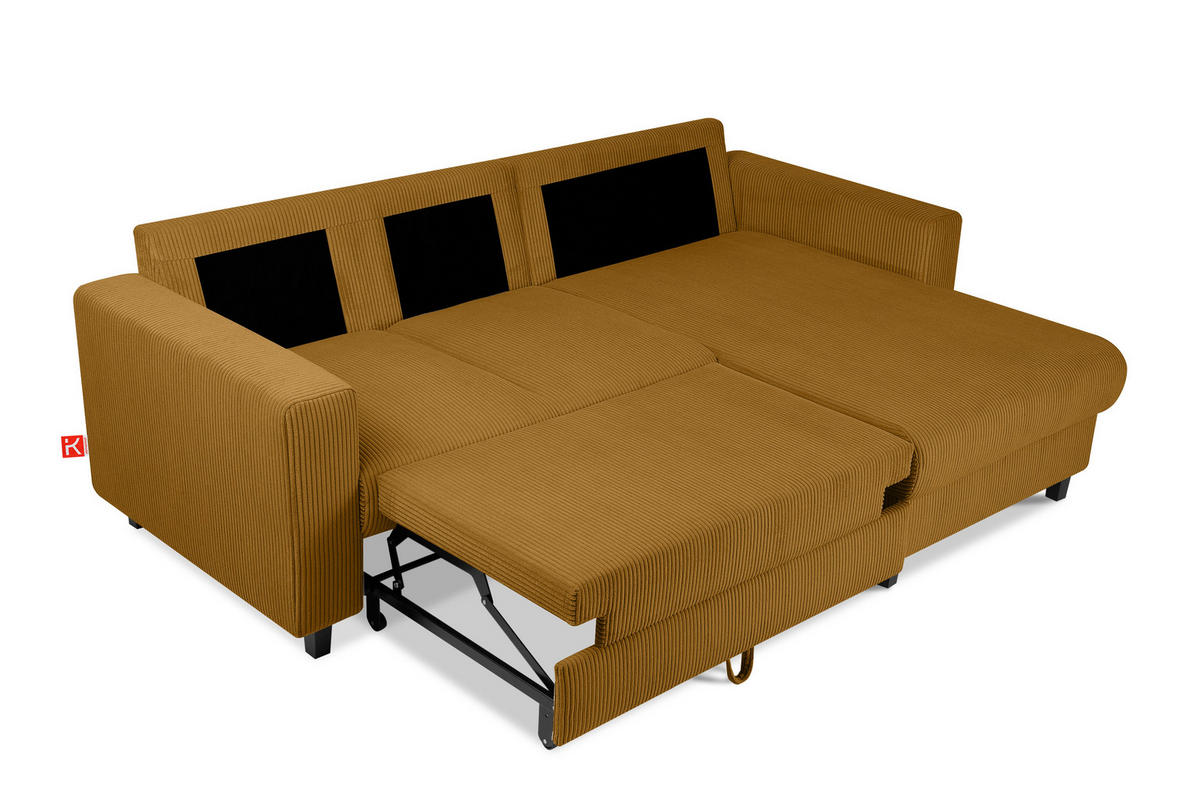 ECKSCHLAFSOFA EGRET Rechts mit Bettkasten, Cord-Stoff, gelb - Gelb, Textil (234/90cm) - KONSIMO®