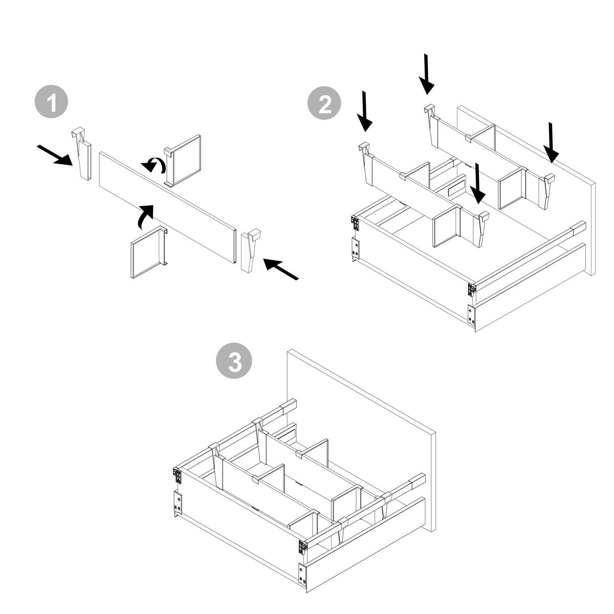 TRENNWANDSET für die Innenausstattung der Schubladen Vertex-Concept, Breite 600mm, Aluminium und Kunststoff, Anthrazitgrau - Anthrazit, Metall (16/5.5/51cm) - EMUCA