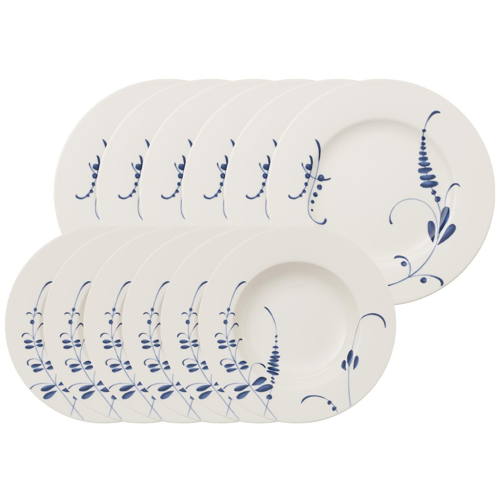 TAFELSERVICE Vieux Luxembourg Brindille weiß-blau 12er Set - Blau/Weiß, Keramik (1/1/1cm) - Villeroy & Boch