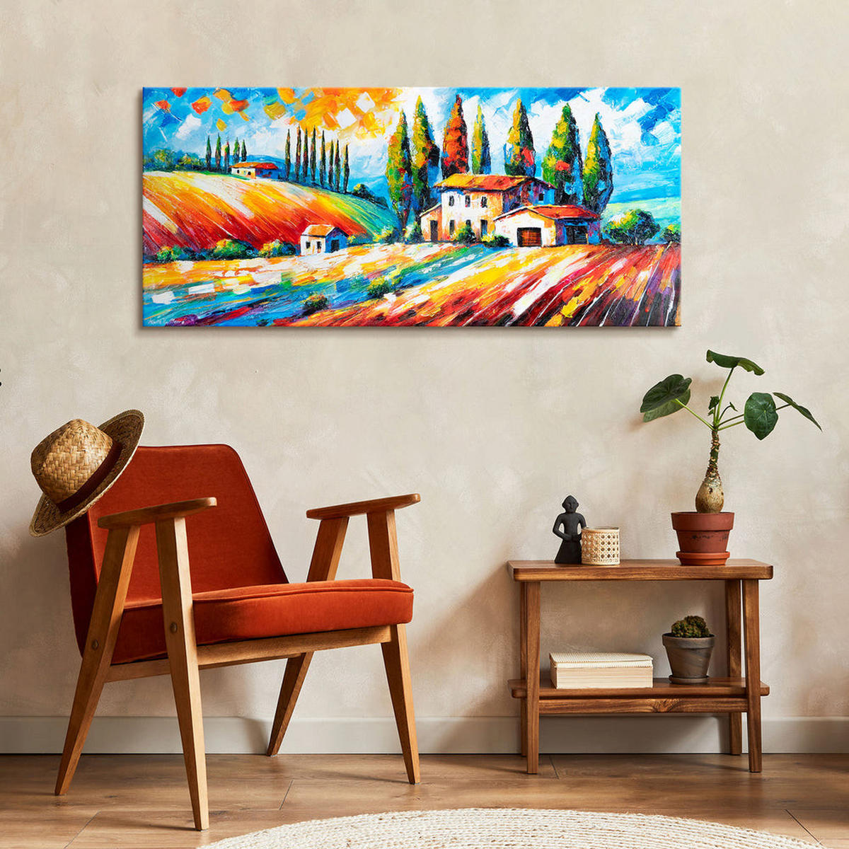 GEMÄLDE Blühende Felder auf Keilrahmen 115x50 cm - Multicolor, Holz (115/50cm) - YS-art gallery