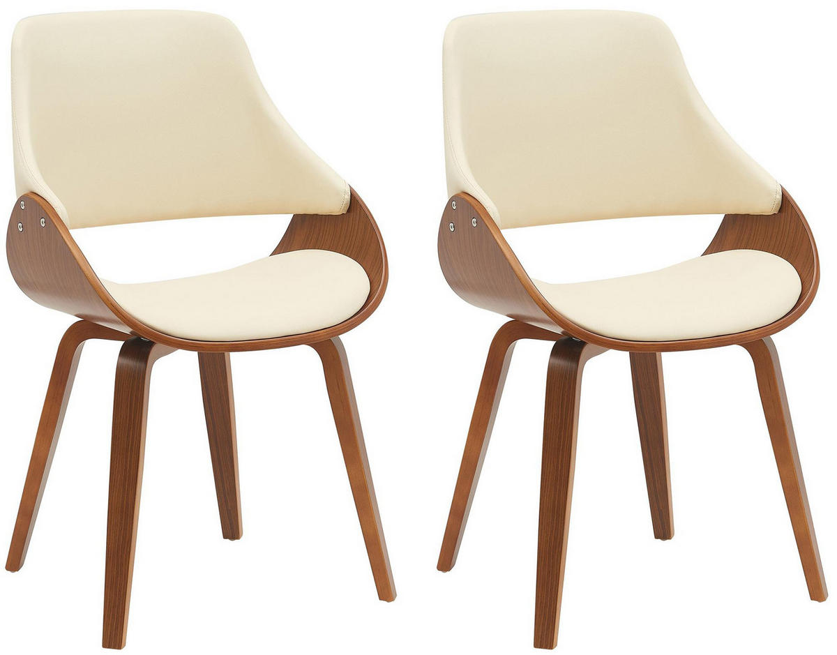 ESSZIMMERSTUHL 2er Set Lederlook Walnuss/Creme - Walnussfarben/Creme, Holz/Textil (52/86/54cm) - CLP