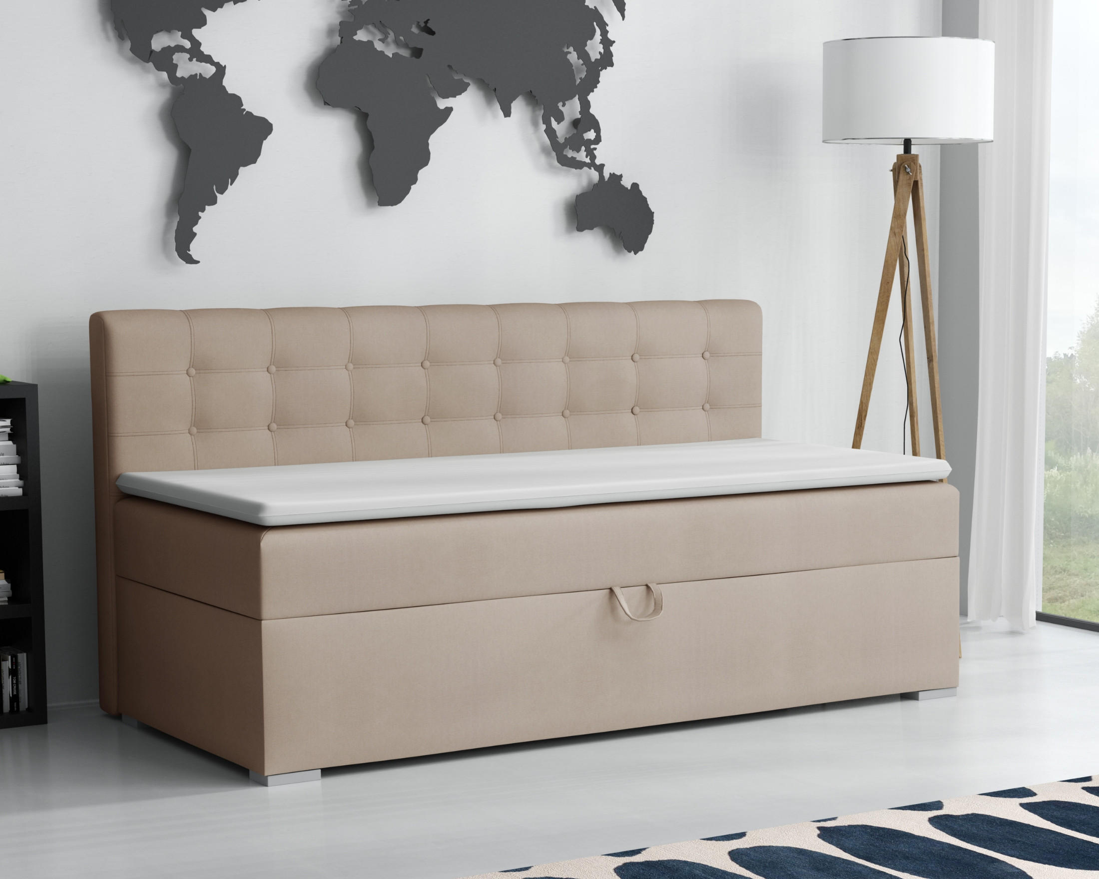 BOXBETT PATI 100/200 Beige mit Bonell-Federkernmatratze H3 - Beige, Holz/Holzwerkstoff (100/200cm) - Deine Möbel 24