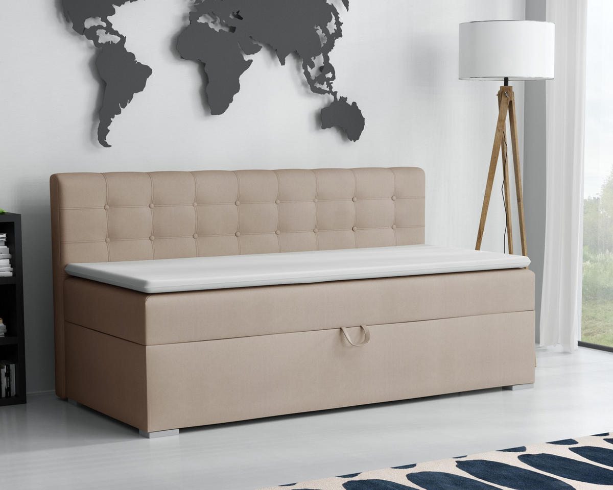 BOXBETT PATI 100/200 Beige mit Bonell-Federkernmatratze H3 - Beige, Holz/Holzwerkstoff (100/200cm) - Deine Möbel 24