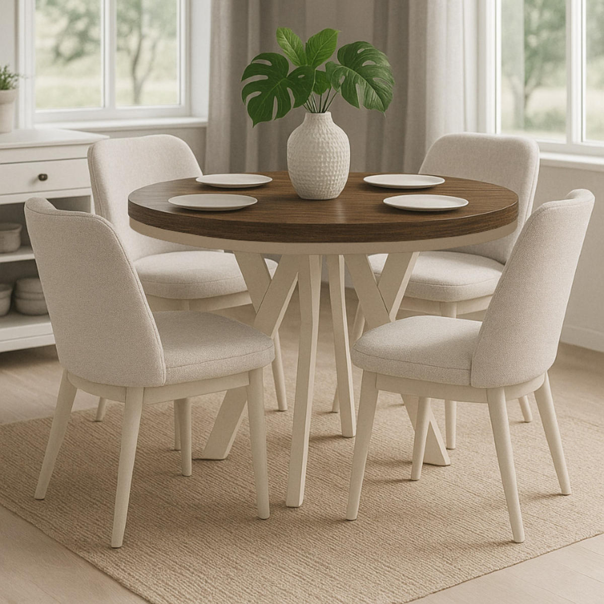 ESSTISCH Runder Ausziehbarer PERO 90/140 mit einem Ring-Gestell, Franklin Nuss/Kaschmir - Kaschmir/Dunkelbraun, Holz (90/140/77cm) - Dekori_Interiors