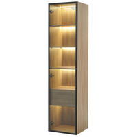 HOCHSCHRANK 40x34.5x165 cm Naturfarben mit gehärtetem Glas & offenen Fächern - Naturfarben, Holzwerkstoff (40/165/34.5cm) - Modfu