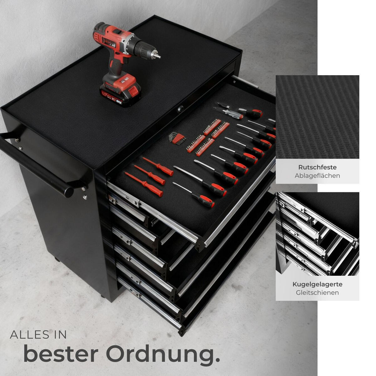 WERKZEUGWAGEN ,Rollen Ø 100 mm,schwarz - Schwarz, Metall (33/79/69cm) - tectake