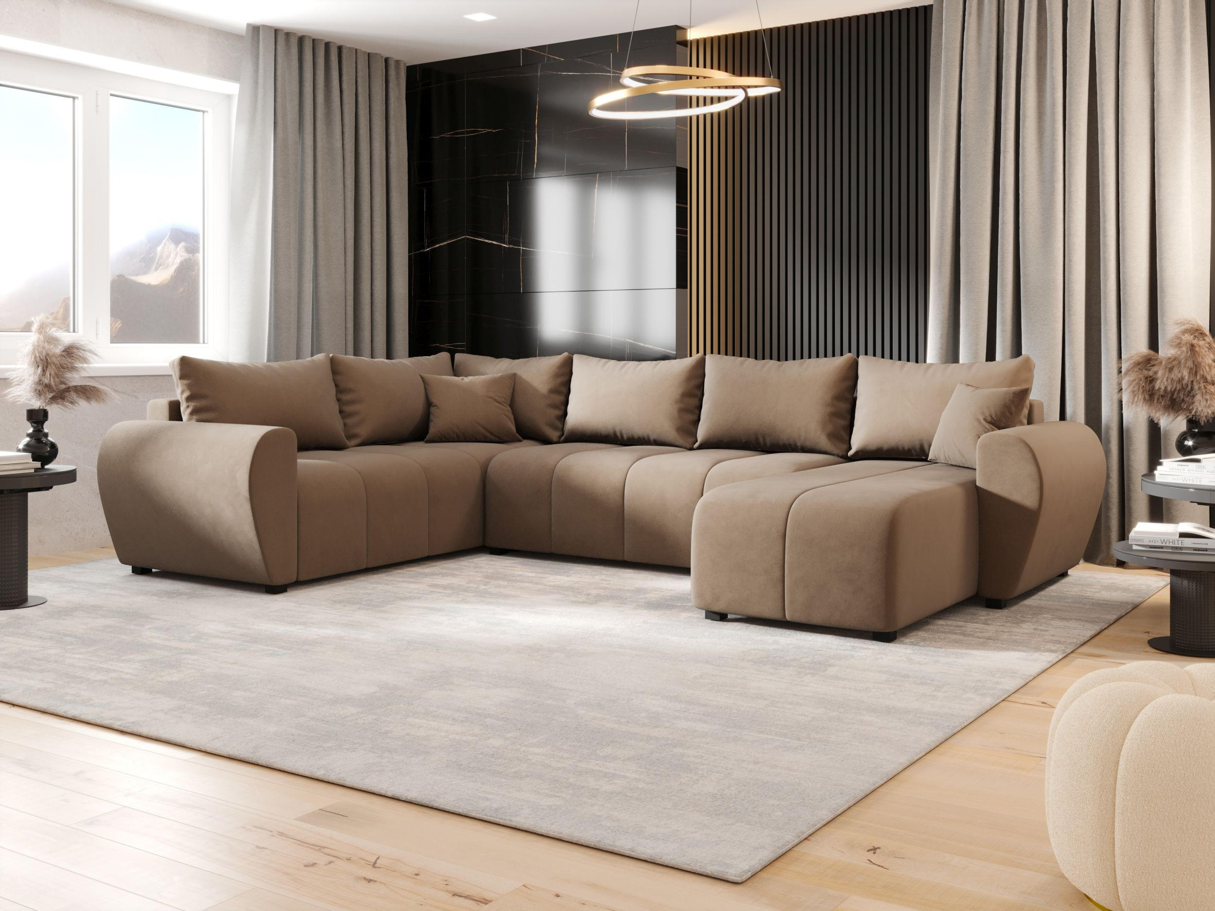 WOHNLANDSCHAFT MOLISA U PLUS Itaka 48 Links mit Schlaffunktion - Braun, Textil (303/82/208cm) - Bedante