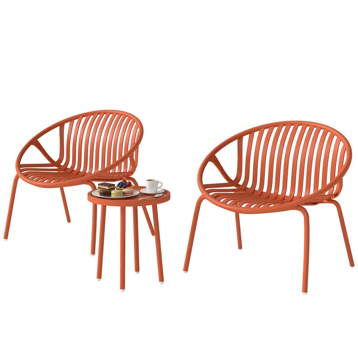 BALKONSET DE-14177 2 Sessel & Tisch, PP-Schalen Ziegelrot - Orange, Metall - ComfortXL