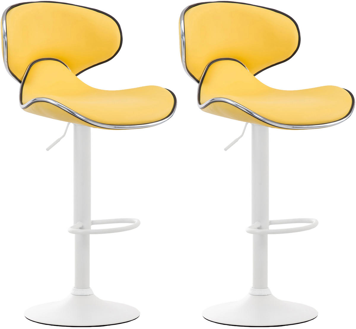 BARHOCKER 2er Set Las-Mallorcas Kunstleder weiß gelb - Gelb/Weiß, Kunststoff/Metall (46/108/49cm) - TPFLiving