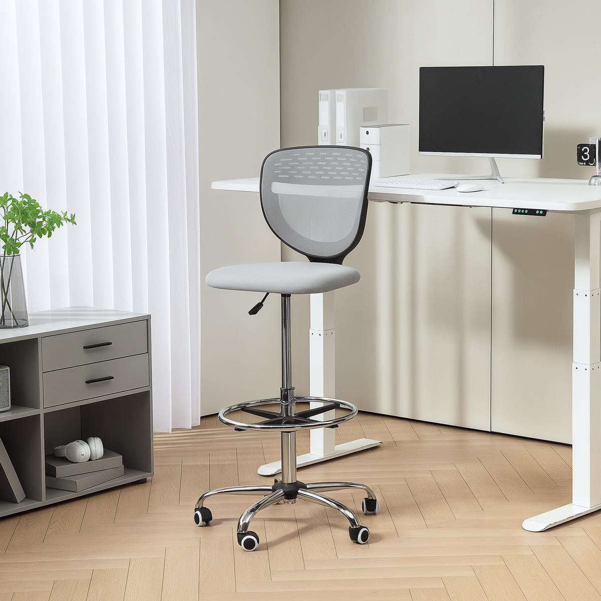 BÜROSTUHL Polyester Hellgrau - Hellgrau, Textil (59/126/59cm) - Vinsetto