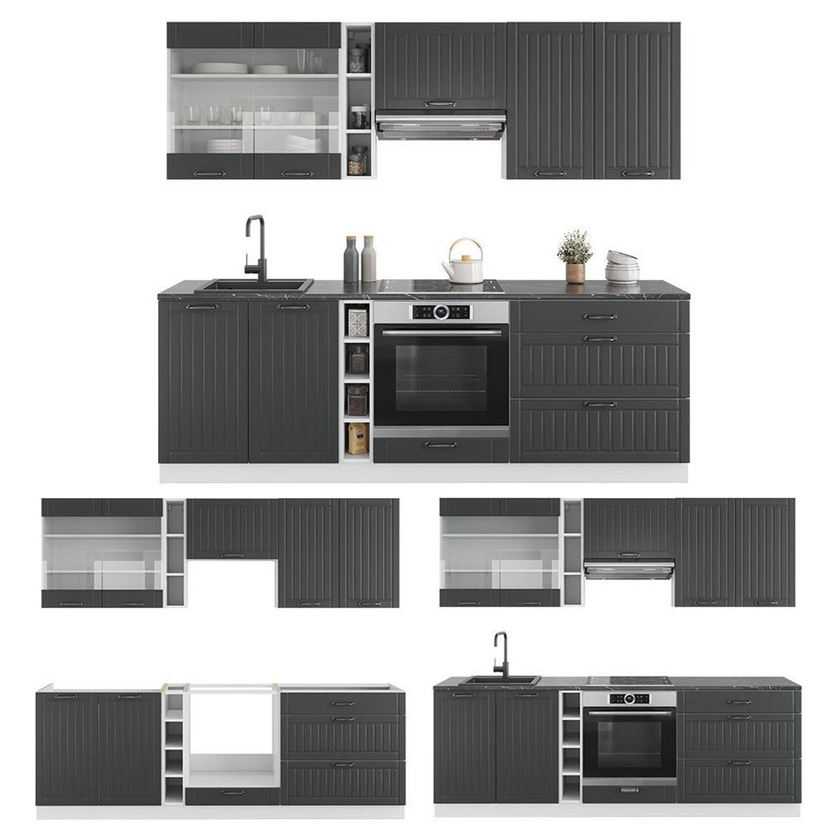 KITCHENETTE Fame-Line Casă de țară antracit/alb 235 cm fara blat - alb/antracit, compozit lemnos (235/206.8/51.6cm) - Vicco