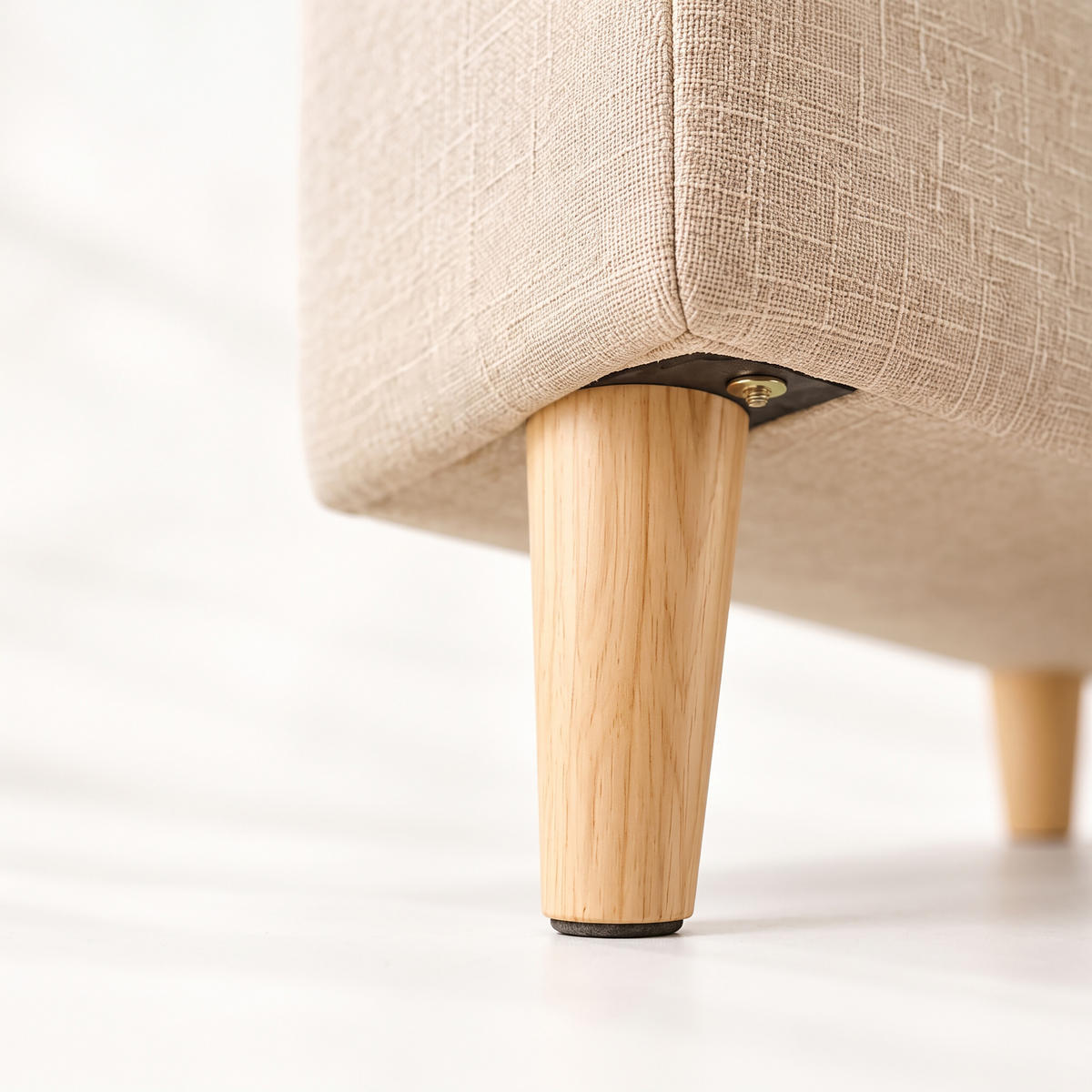 FUSSHOCKER Beige gepolstert Holzfüße - Beige, Holz/Textil (61/42/41cm) - Relaxdays