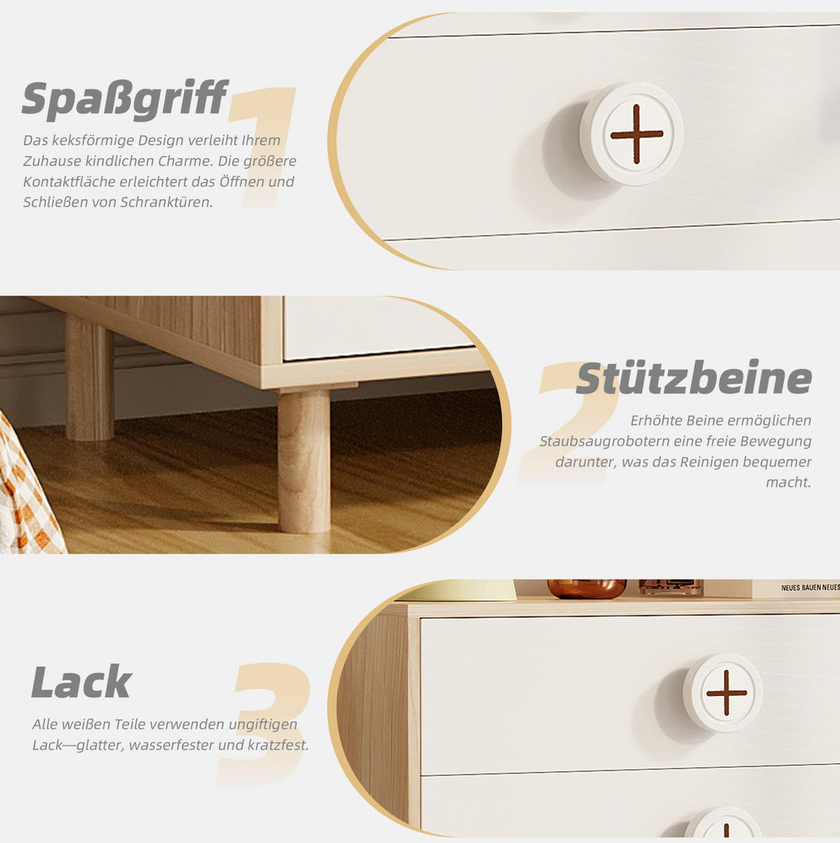 KOMMODE 80/54/90 cm mit 4 Schubladen und Kippschutz in Weiß/Natur - Naturfarben, Holzwerkstoff (54/90/80cm) - BEAOK