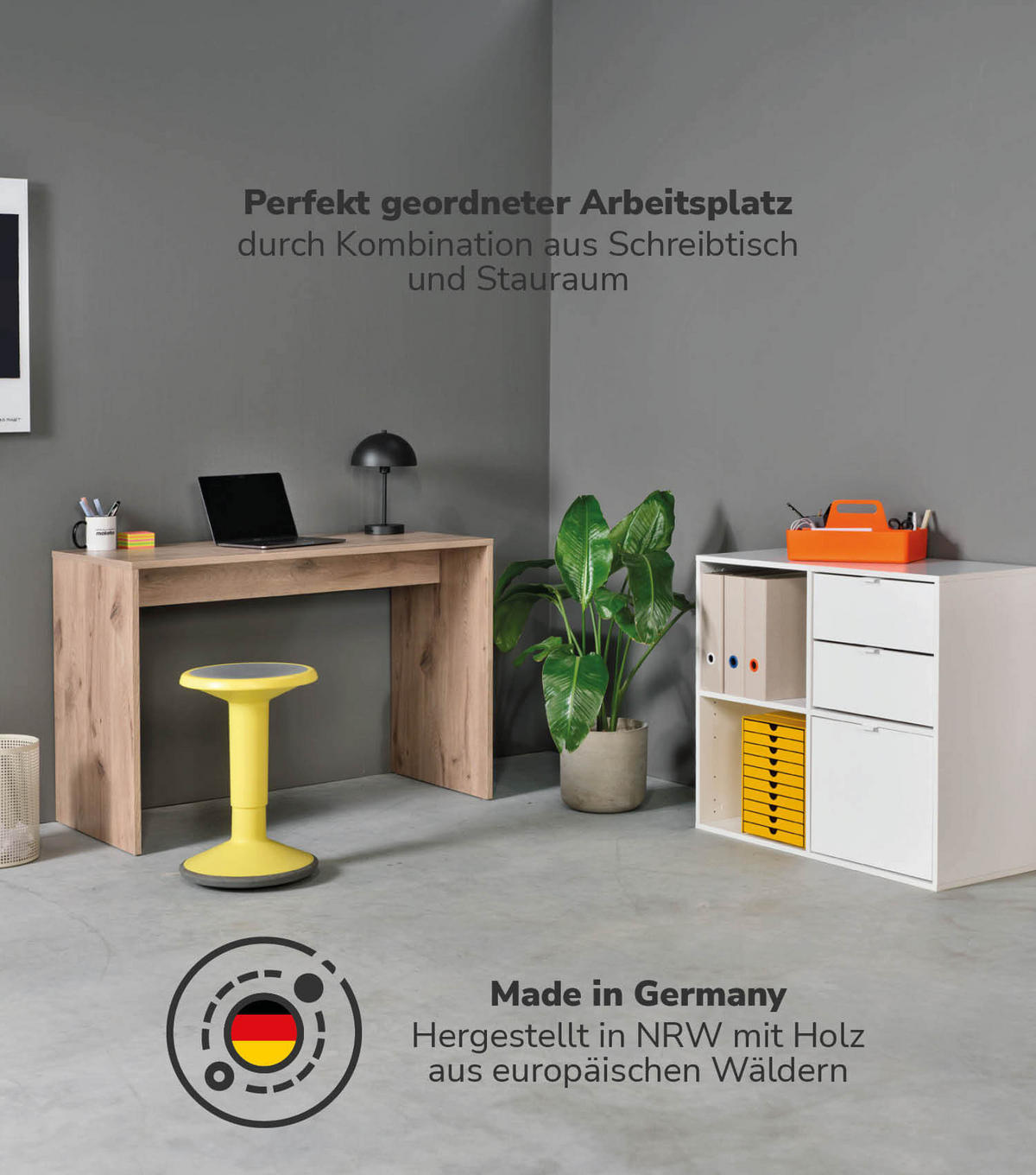 SCHREIBTISCH Der Produktive - Eichefarben/Weiß, Holzwerkstoff (54/112/77cm) - Mokebo