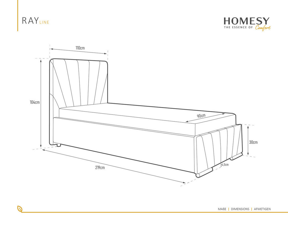 POLSTERBETT Ray 90 x 200 cm mit Bettkasten und Lattenrost, Federkernmatratze - Schwarz - Schwarz, Holz (90/200cm) - Homesy