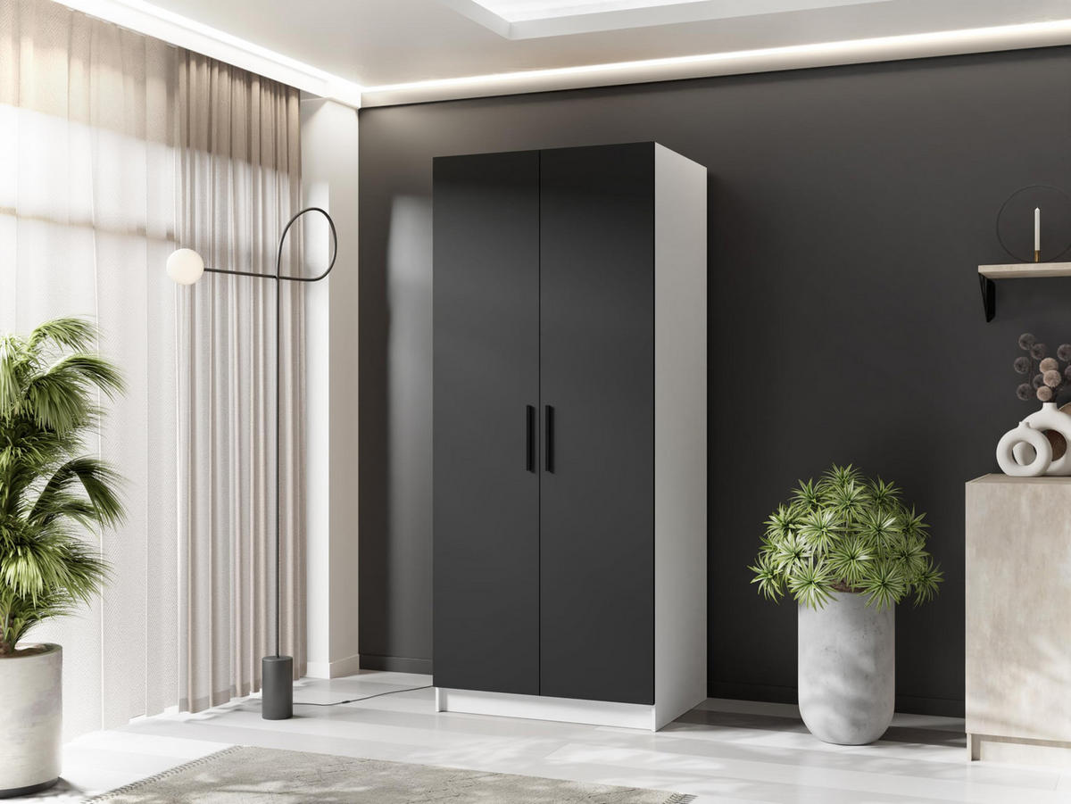DREHTÜRENSCHRANK GOLD Weiß & Schwarz - Schwarz/Weiß, Holzwerkstoff (78/205/52.5cm) - Kier Furniture