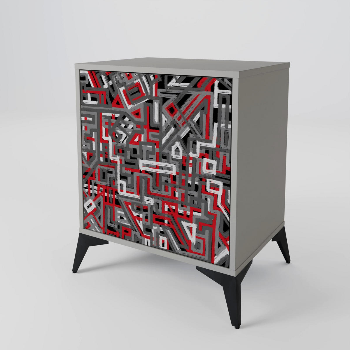 SIDEBOARD BROKEN LINES, Grau, 57,5x42x75,5 cm, Goldfarbene Metallfüße - Goldfarben/Multicolor, Holzwerkstoff/Metall (57.5/75.5/42cm) - SpaceRebels