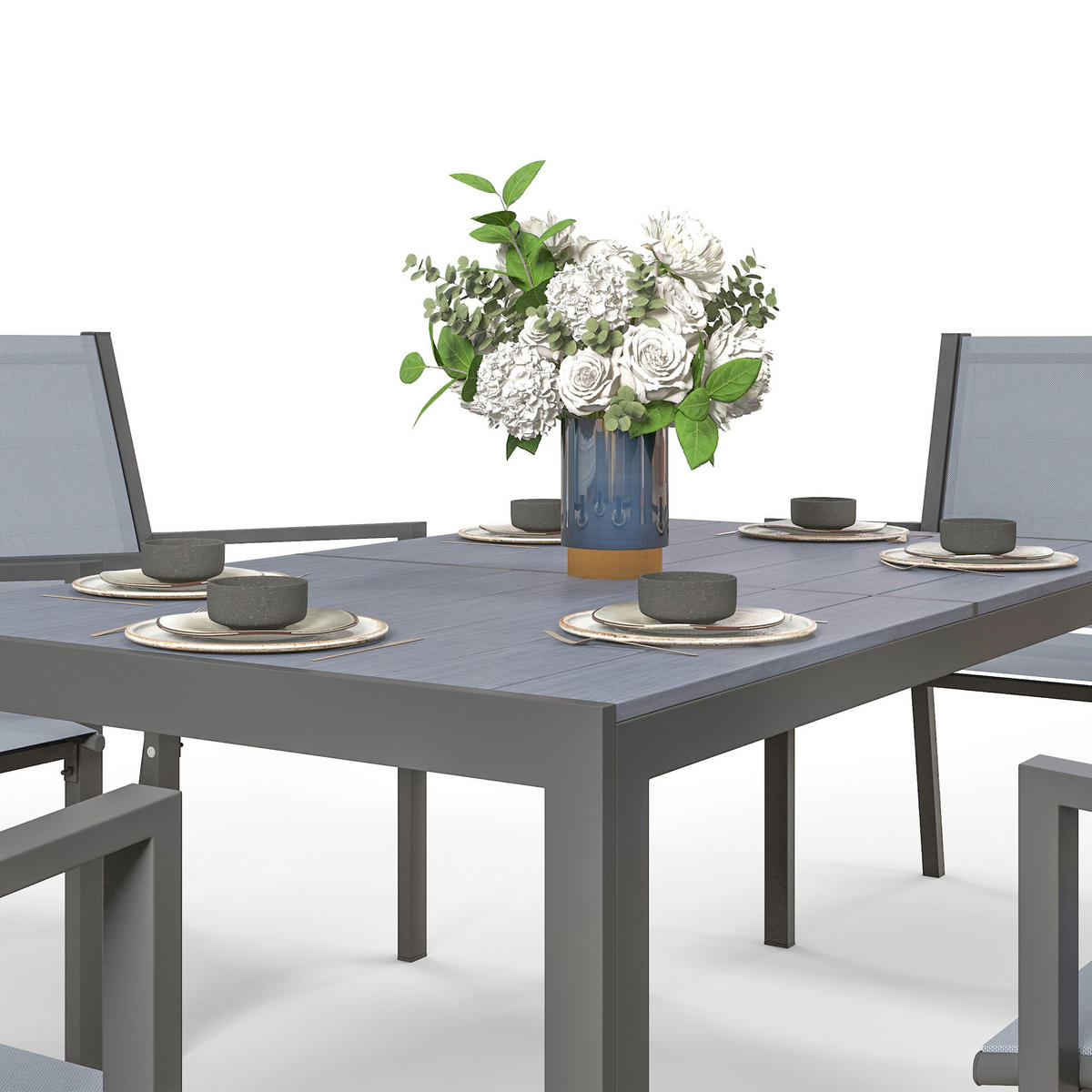 GARTENTISCHGRUPPE DE-18096 7-teilig, Tisch mit Kunstholz Grau - Dunkelgrau, Metall - ComfortXL