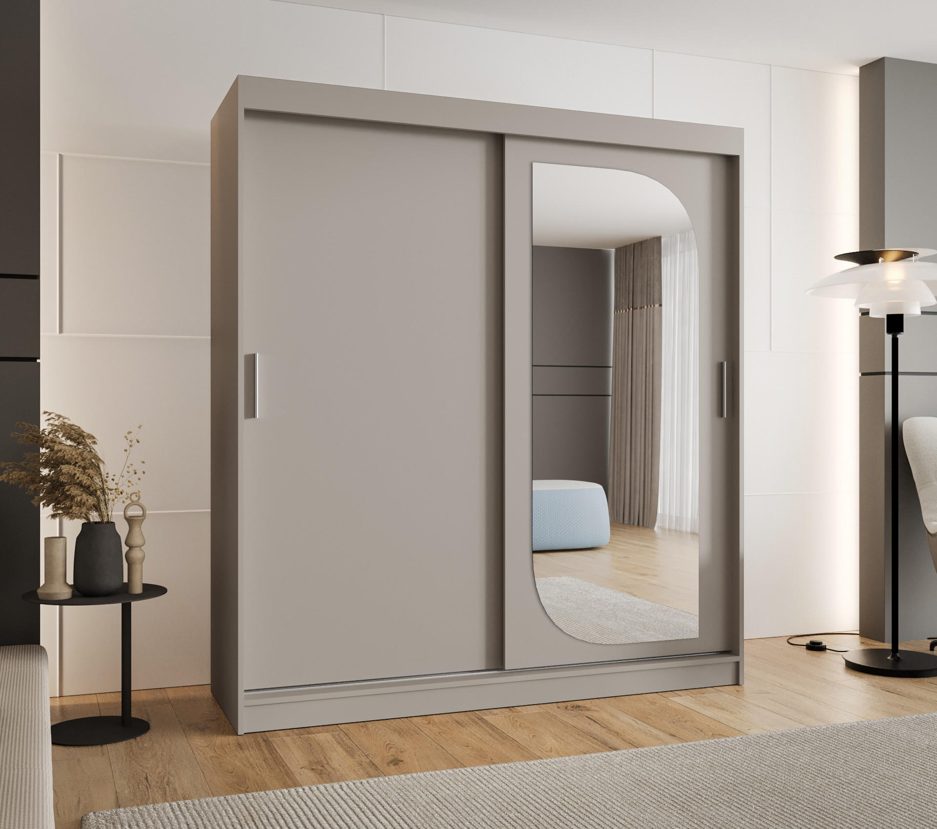 SCHWEBETÜRENSCHRANK 200/180/62 2-türig - Kaschmir/Silberfarben, Holz (180/200/62cm) - MÖBEL KRYSPOL