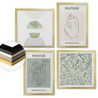 WANDBILDER 4er Set - 50x50 cm & 40x60 cm Goldrahmen - Linien, Pflanzenmuster, Minimalismus - Goldfarben, Kunststoff (50/50cm) - ArtPrintCave
