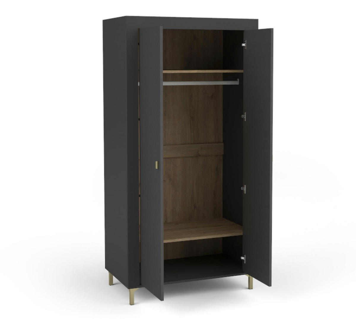 KLEIDERSCHRANK Mossa Schwarz, Zweitüriger Kippschrank - Goldfarben/Schwarz, Holzwerkstoff (97/194/60cm) - Bettso