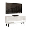 LOWBOARD TV-Schrank CALANTE 90 cm auf schrägen schwarzen Beinen - Weiß Hochglanz/Schwarz, Holzwerkstoff/Metall (90/43/35cm) - Lookway