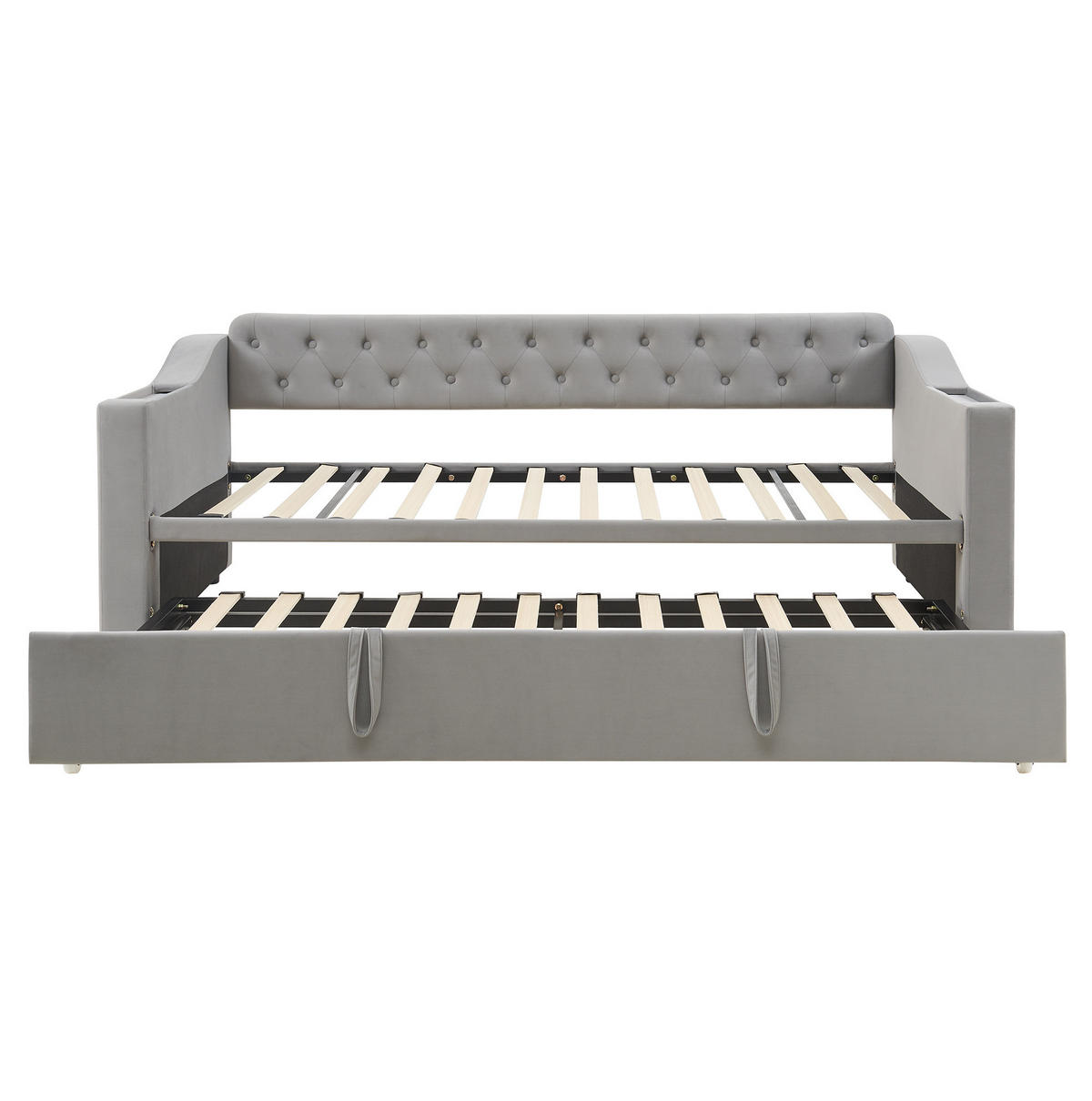 SCHLAFSOFA 90/190 cm mit Ausziehfunktion, USB- und Typ-C-Anschluss sowie Stauraumarmlehnen, Grau - Grau, Textil (98.5/78.5/215cm) - Redom