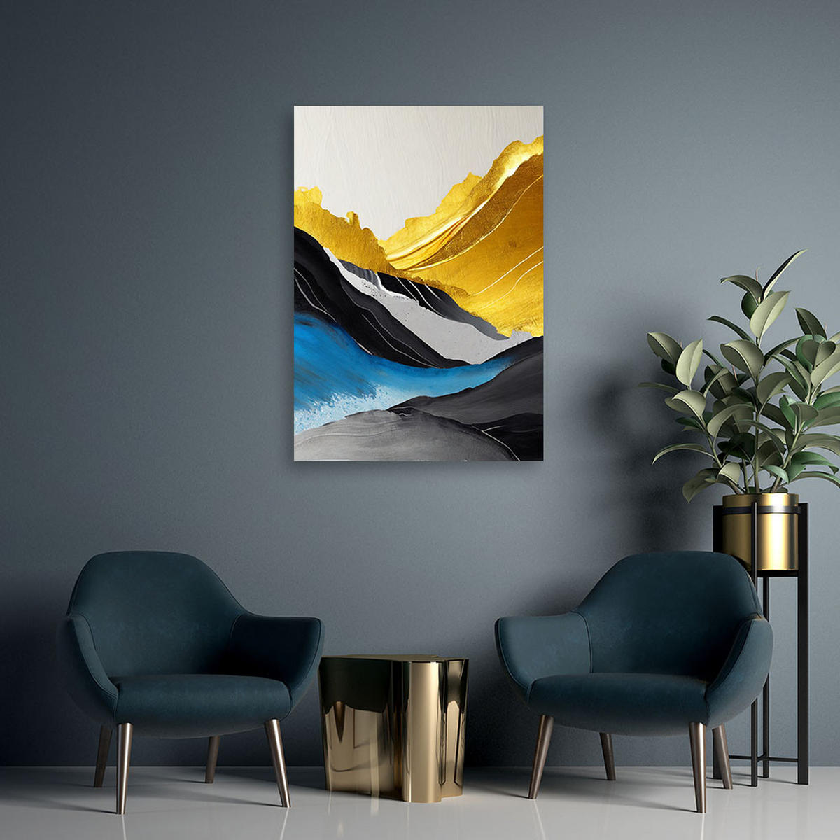 LEINWANDBILD Abstrakte Acryl Berge gold - Gelb, Textil (70/100cm) - Feeby