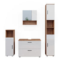 BADMÖBEL-SET Irma Weiß Hochglanz/Goldkraft Eiche 4 Teile - Honigeiche/Weiß Hochglanz, Holzwerkstoff (80/58/41cm) - Vicco