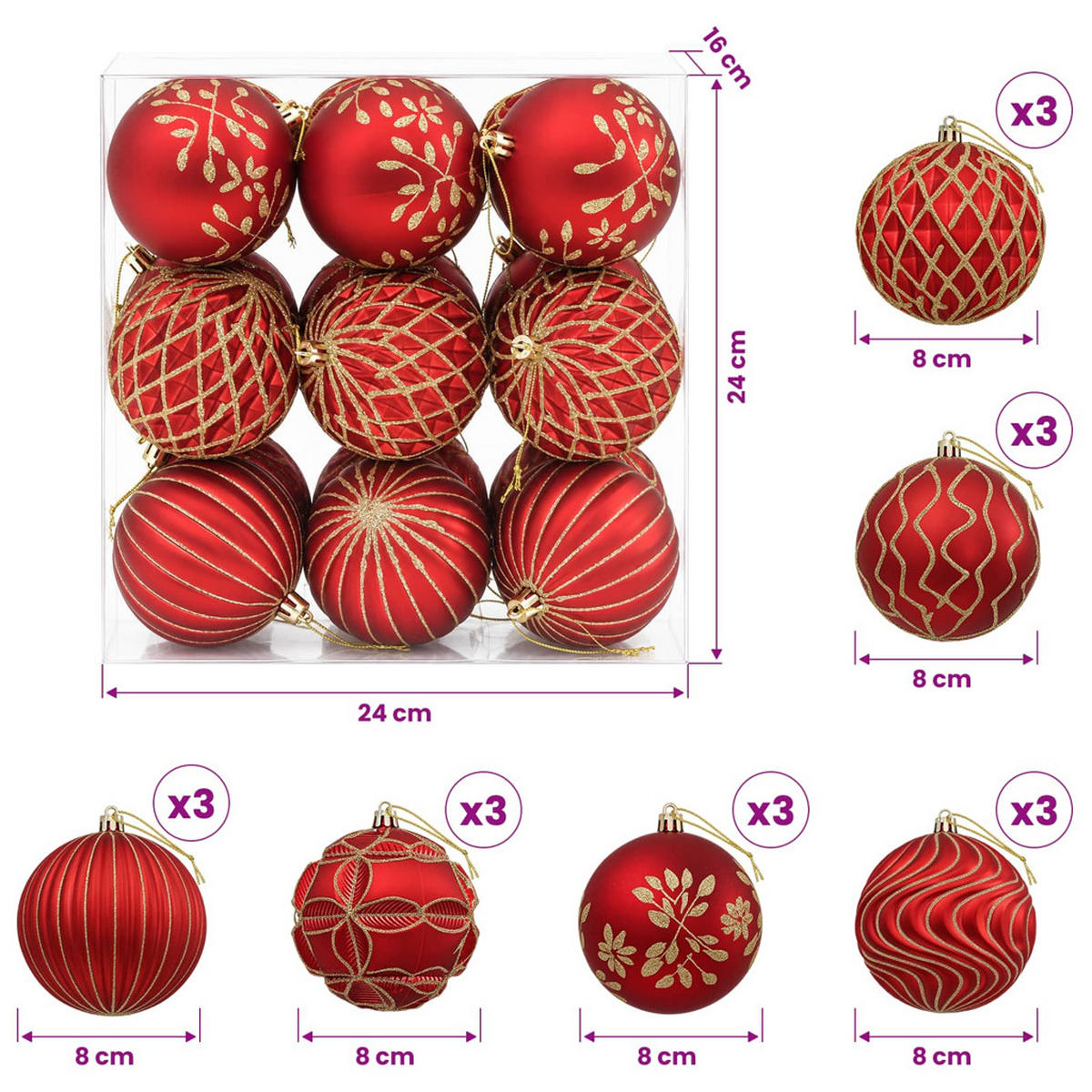 WEIHNACHTSKUGELSET XL 18 -teilig 8 cm Rot Polystyrol - Rot, Kunststoff (8/8/8cm) - vidaXL