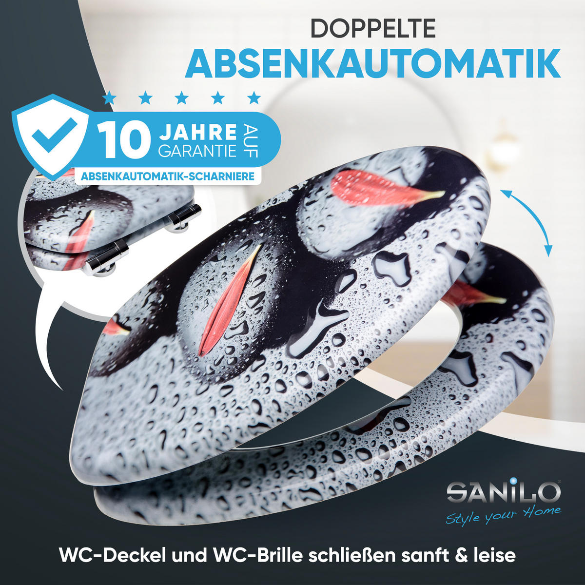 WC-SITZ mit Absenkautomatik Elegance - Rot/Schwarz, Holzwerkstoff (38/6/47cm) - Sanilo