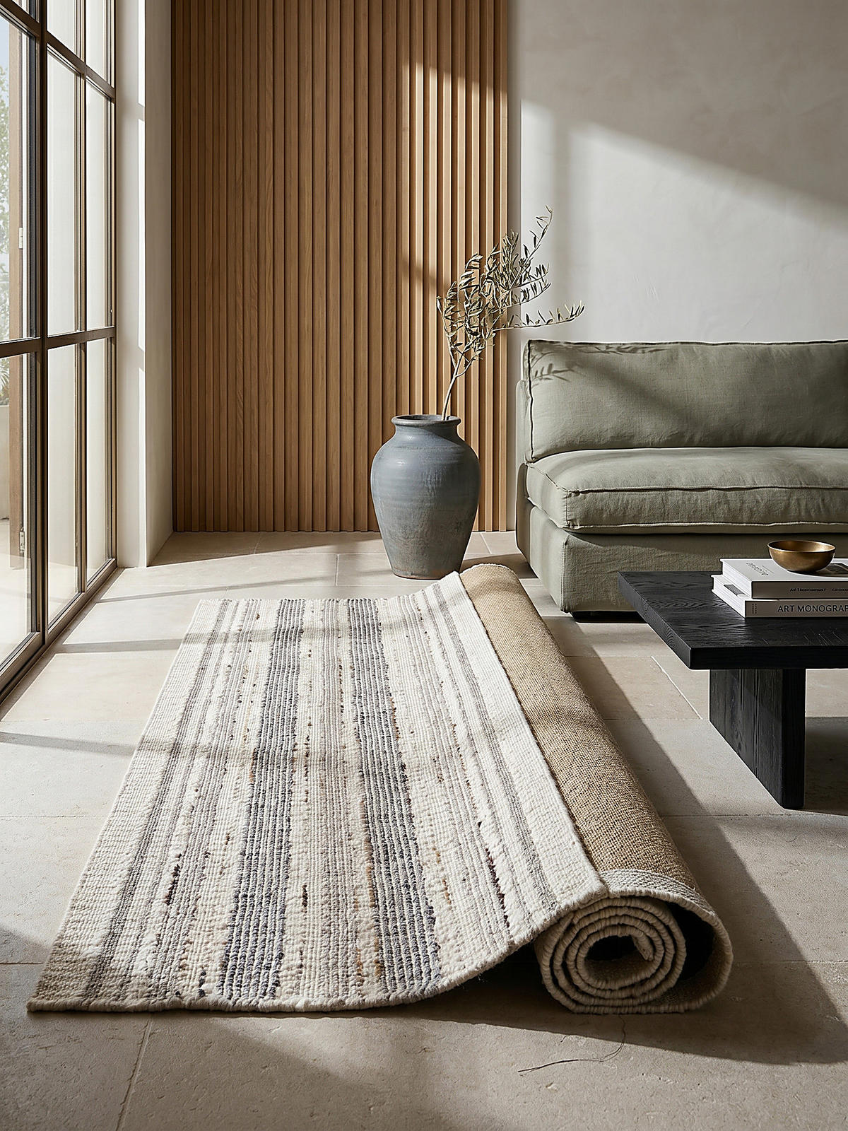 TEPPICH aus Wolle handgewebt HYTHE in Natur, gestreift, 80 x 300 cm - Beige, Textil (80/300cm) - KADIMA DESIGN