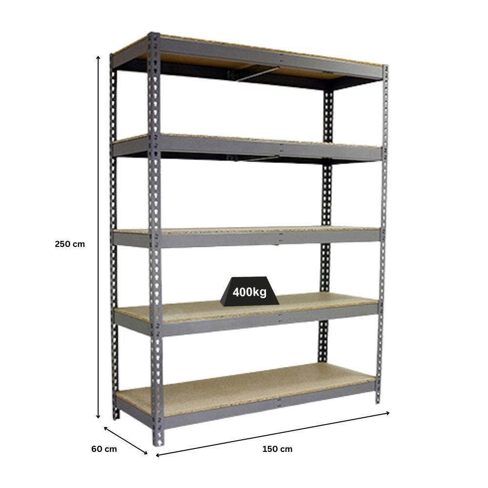 SCHWERLASTREGAL EXTREM WOOD YETI FIVE | HxBxT 300x150x60cm | Fachlast 400kg | Grau - Grau, Metall (150/300/60cm) - PROREGAL