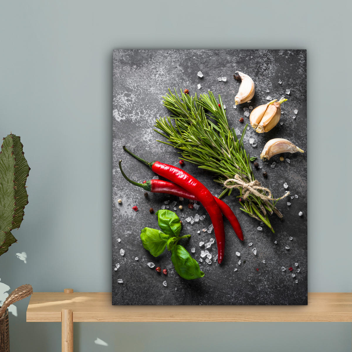 LEINWANDBILD Pfeffer - Kräuter - Gewürze - Beton 30x40 cm - Dunkelgrau, Textil (30/40cm) - MuchoWow