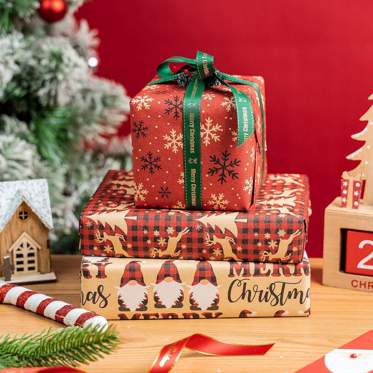 GESCHENKPAPIER 3 Rollen Set Weihnachtsmotiv 43,2 cm x 3 m - Multicolor, Papier (4/44/10cm)