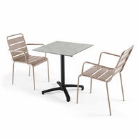 GARTENSET 3-tlg., Hellgrau und Taupe - Taupe, Metall - Oviala