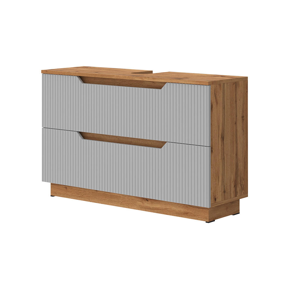 WASCHBECKENUNTERSCHRANK Lotta Eiche/Grau 99.4 x 62.5 cm mit 2 Schubladen - Eichefarben/Grau, Holzwerkstoff (99.4/62.5/32cm) - Vicco