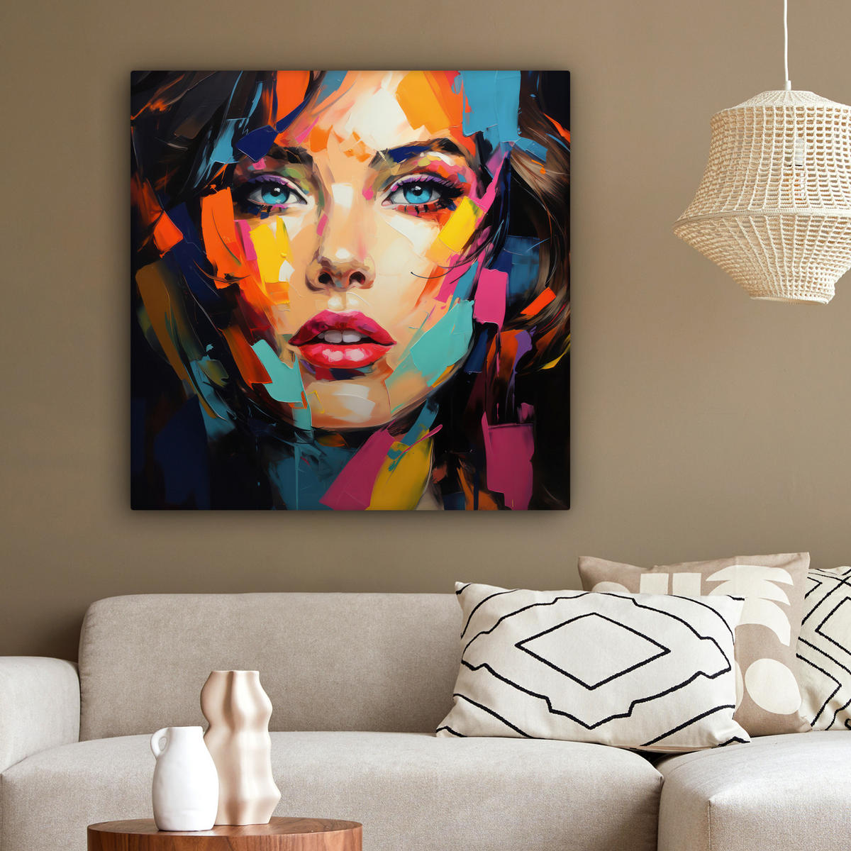 LEINWANDBILD Frau - Porträt - Farbenfroh - Kunst 90x90 cm - Multicolor, Textil (90/90cm) - MuchoWow