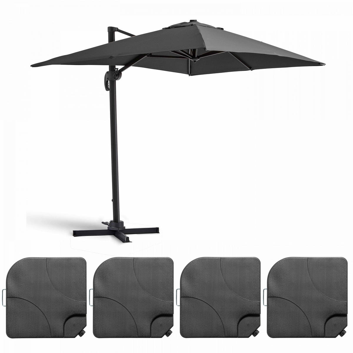 SONNENSCHIRM 2x3m mit 4 Gewichtsplatten, Grau - Grau, Metall (300/200cm) - Oviala