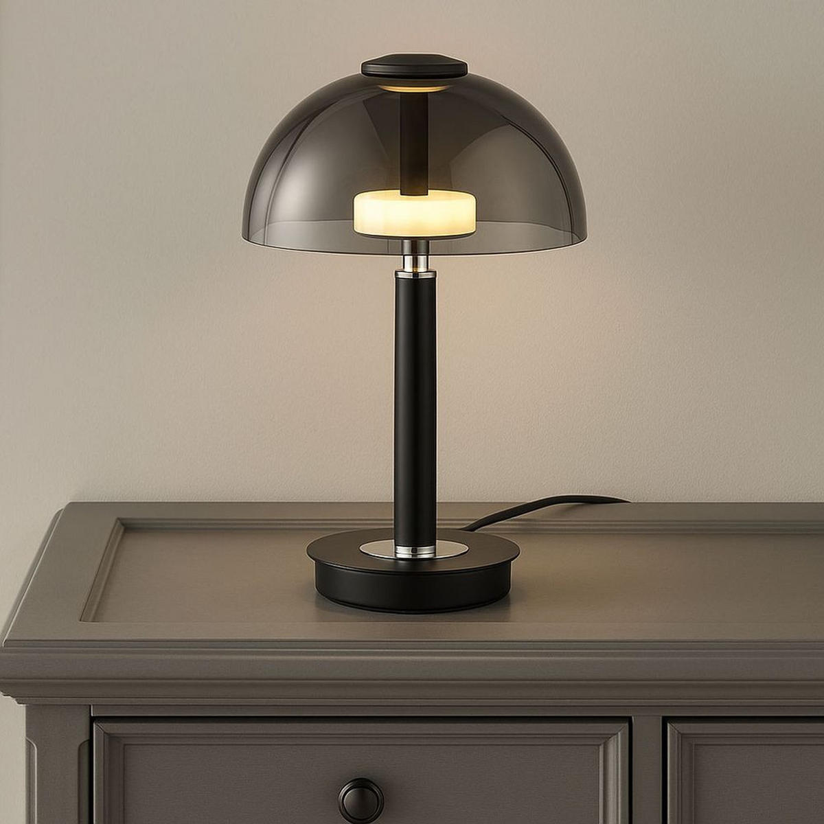 LED TISCHLEUCHTE Metall Rauchglas Schwarz - Schwarz, Glas (18/18/31.5cm) - Globo Lighting