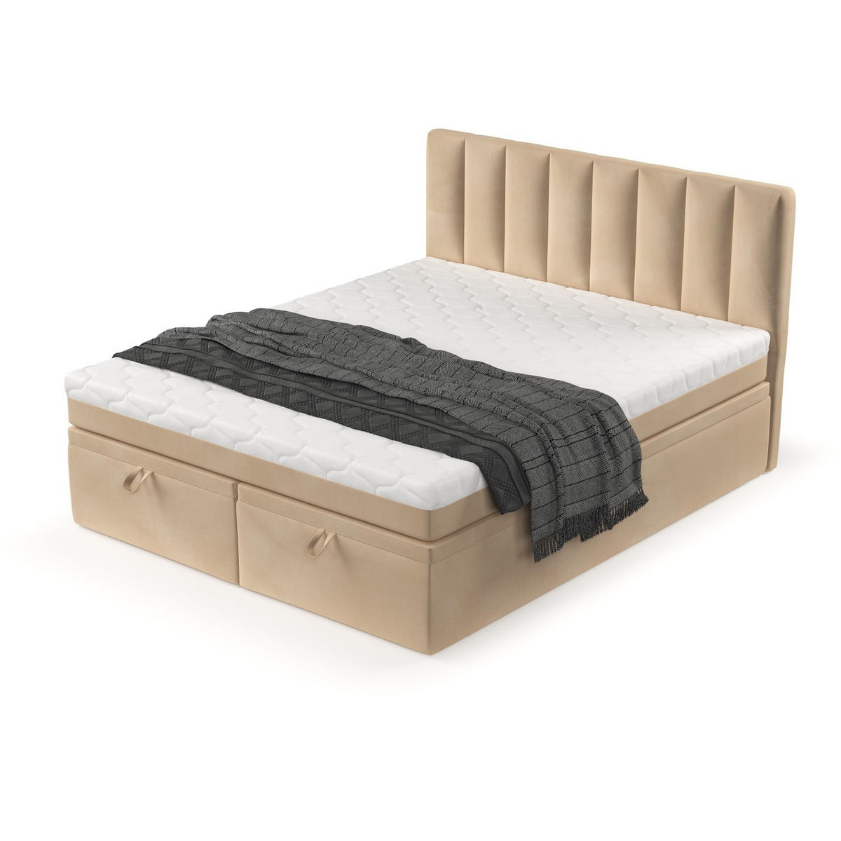 BOXBETT Lume 180/200 cm Beige im Kronos Stoff - Beige/Schwarz, Holz/Holzwerkstoff (180/200cm) - AltaBeds