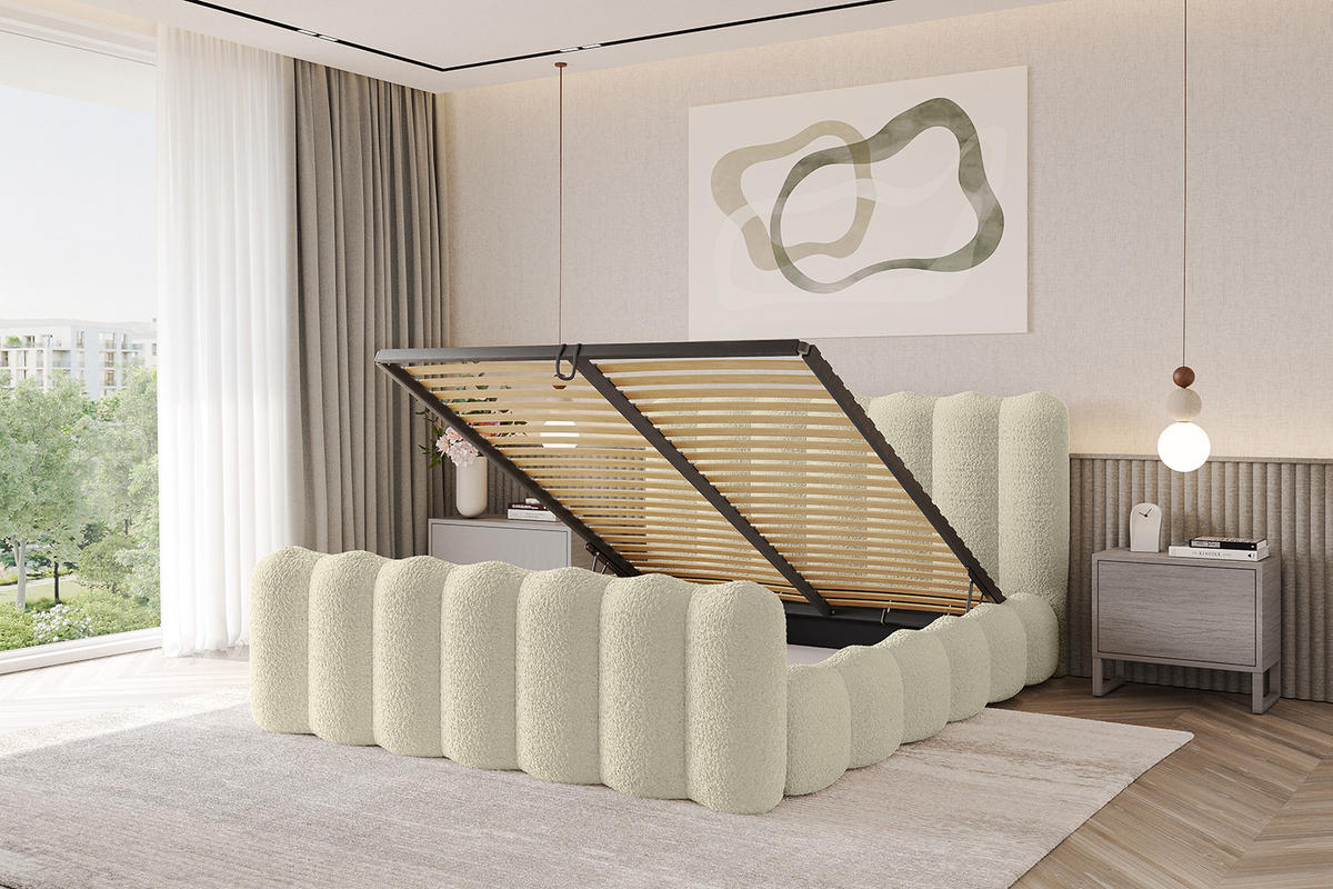POLSTERBETT mit Bettkasten, Fußteil und Lattenrost, Bett mit Matratze H3/H4 - SORA-Z 120x200 Beige - Taupe, Holzwerkstoff/Textil (120/200cm) - ALTDECOR