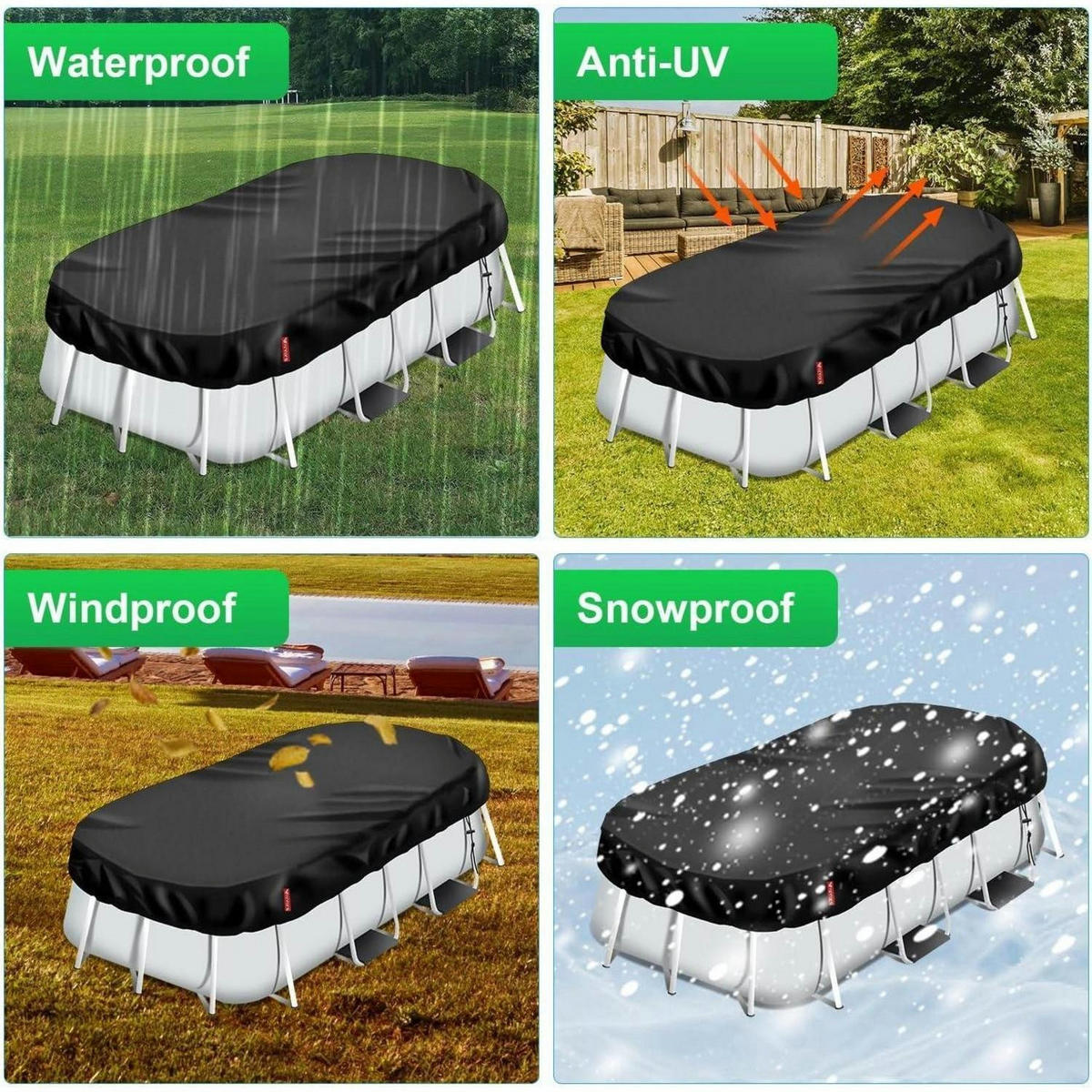 POOLABDECKUNG Rechteckig 305 x 175 cm Schwarz - Schwarz, Kunststoff (175/305cm)