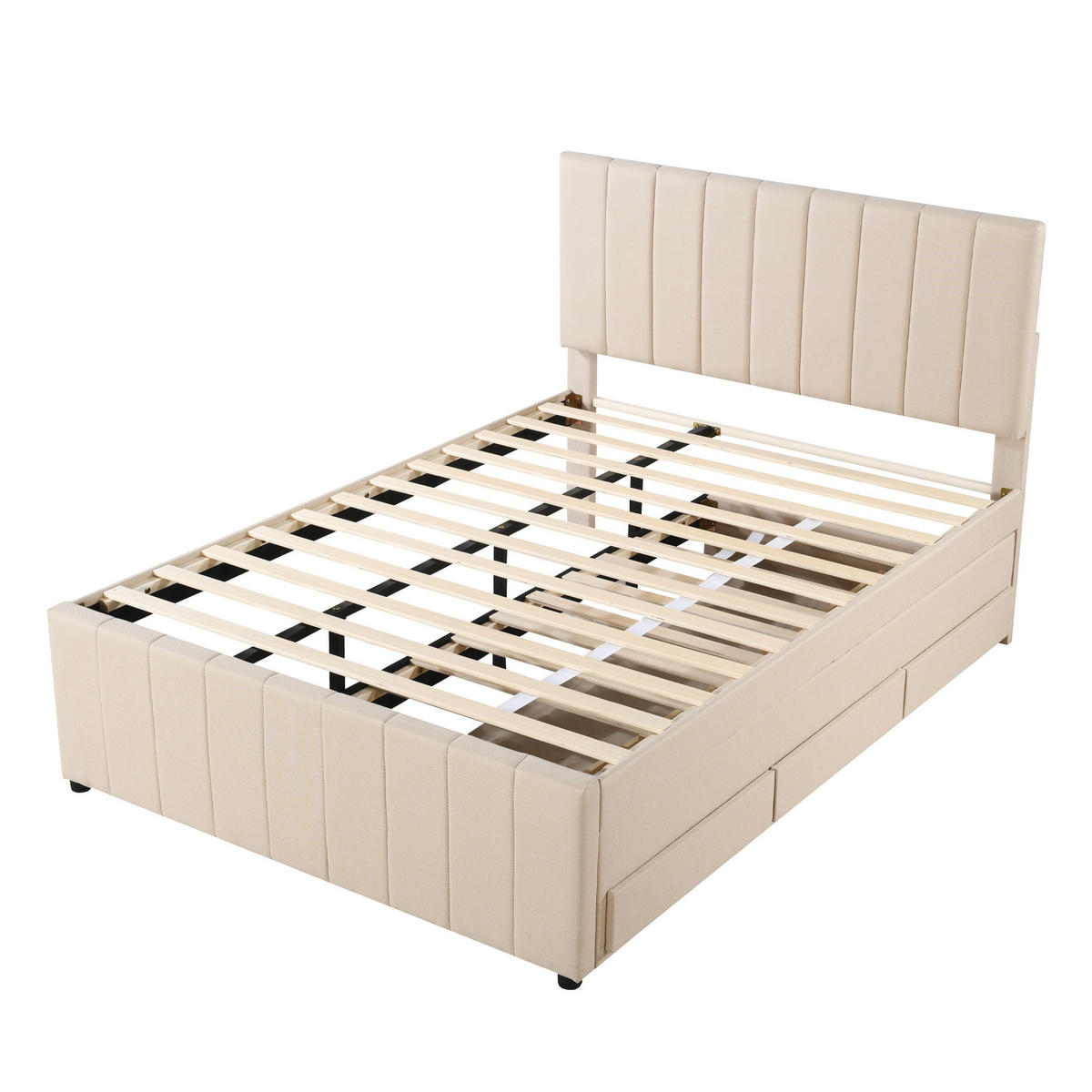 POLSTERBETT 140/200 cm Beige mit Ausziehbett und Schubladen - Beige, Textil (140/200cm) - OKWISH